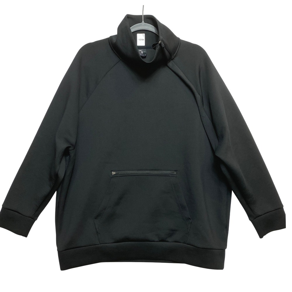 Nike Sweatshirt Womens XL Black Dri-FIT Asymmetrical Zip Funnel Neck Tech Style